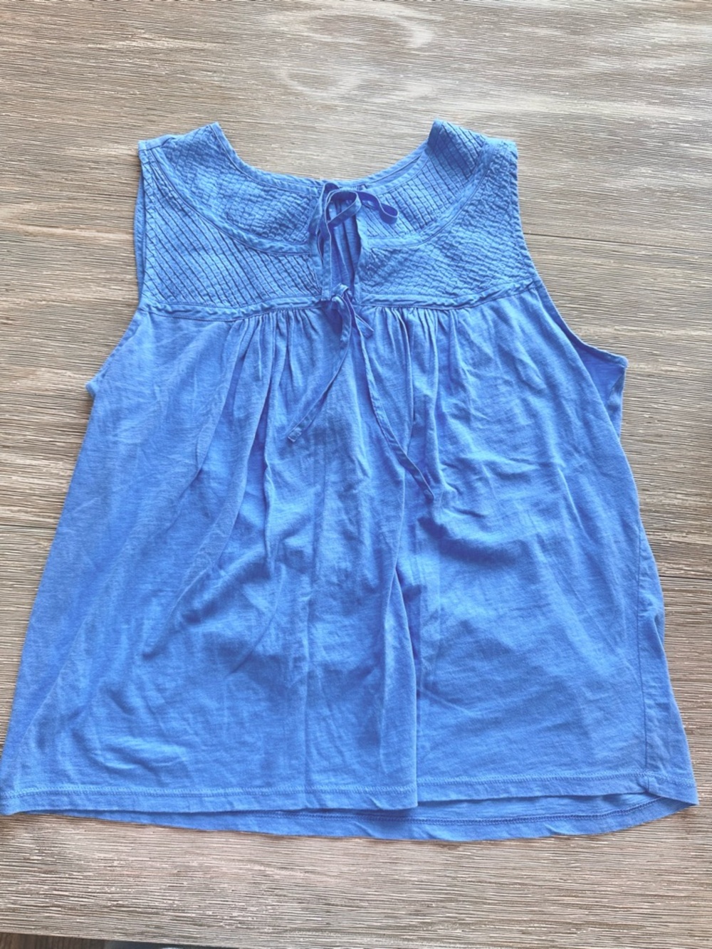 LOFT Blue Textured Yoke Tie-Front Tank - Picture 2 of 5